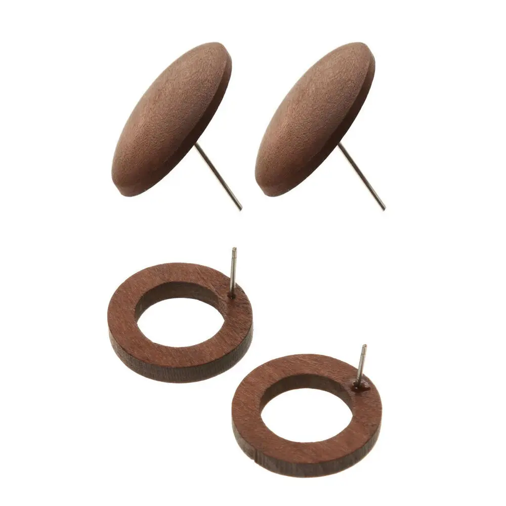 

2 Pairs of Lightweight Wooden Earrings Round Circle Wood Stud Earrings For Women