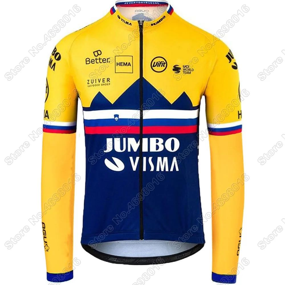 

2022 зимняя горная веломайка JUMBO VISMA с длинным рукавом Roglic Road Bike рубашка Словения Чемпион Велоспорт Одежда MTB велосипед Maillot