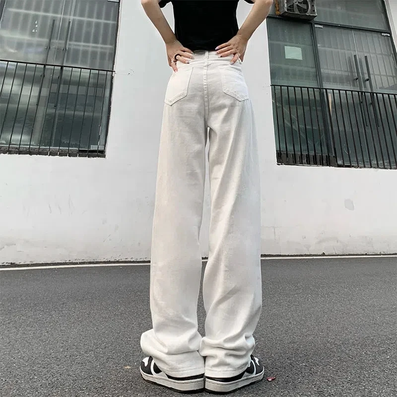 Autumn Winter New Print Jeans Boy Girl Loose Straight Wide Leg Pants Streetwear Trend White Simple Trousers Slouchy Jeans Unisex