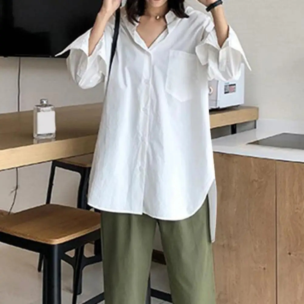 

Breathable Lady Top Chic Versatile Women's Blouses Single-breasted Back Buttoned Soft for Commuting Work Style Spring Women