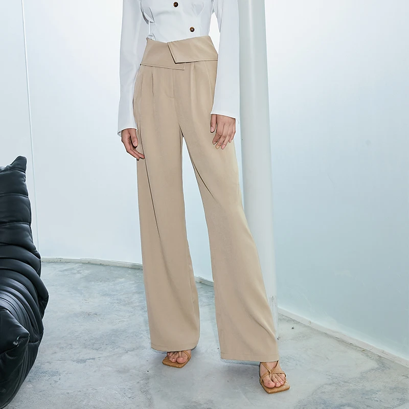 Design sense solid color suit wide legged pants women's summer commuter high waist loose casual floor pants