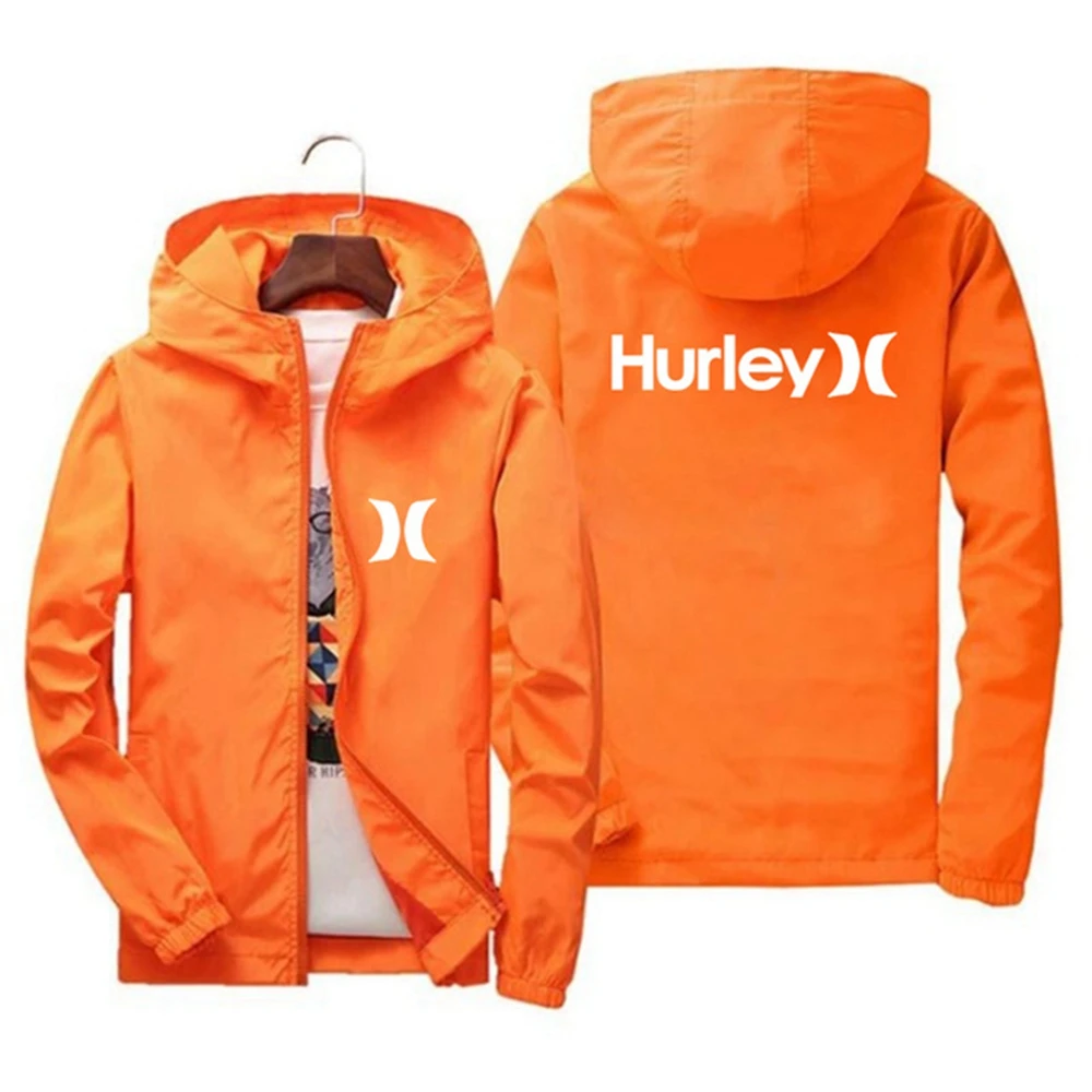 

2023 Spring/Autumn Fashion Hurley Brand Men Hooded Bomber Jacket Hip Hop Oversized Sweatshirt Thin Zip Jacket Sports Trench Coat