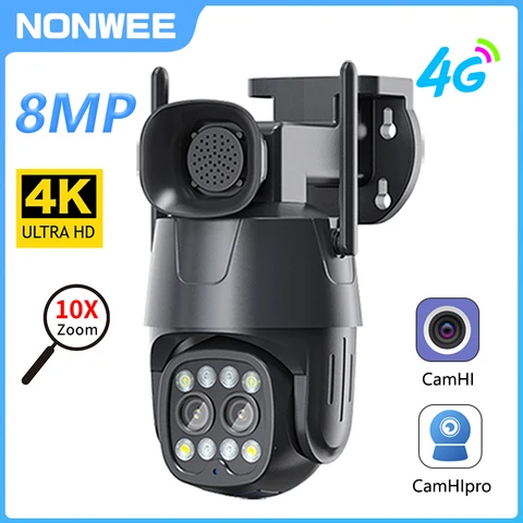 Камера видеонаблюдения PTZ с поддержкой Wi-Fi/4G Sim-карт, 8 Мп, 3,6-8 мм