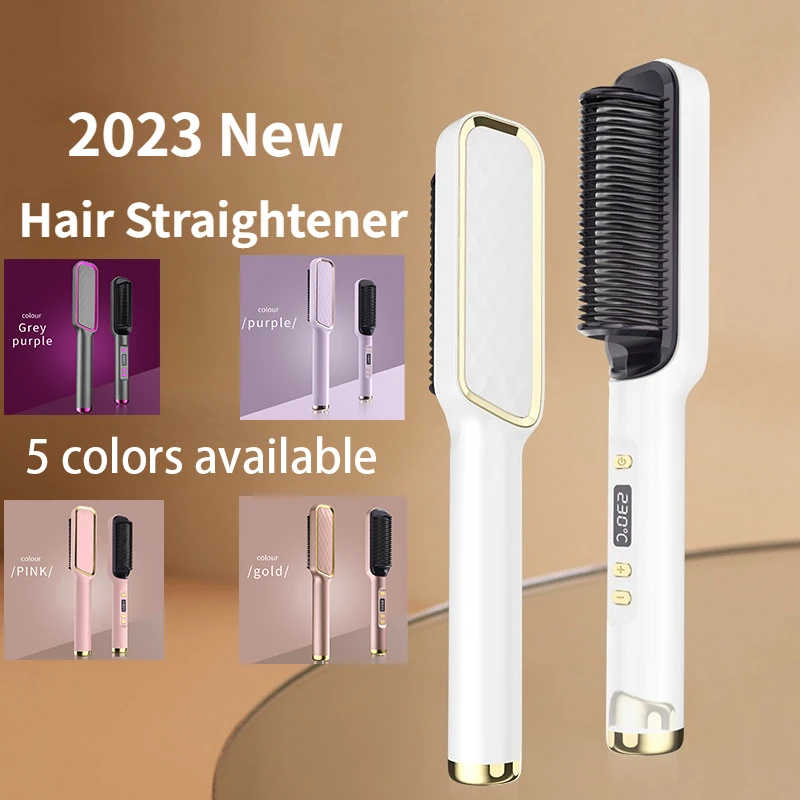 

2023 New Hair Straightener Curling Iron Hairbrush Straightening Hot Air Ionic Hair Brush with Led Tourmaline Ceramic Curling