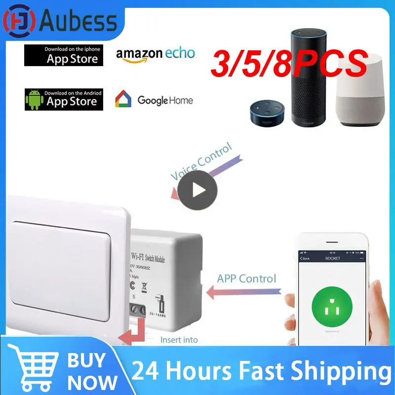 

3/5/8PCS Remote Control Automation Light Socket 50/60hz Breaker Switch Module Voice Control Wireless Smart Switch Diy Smart Home