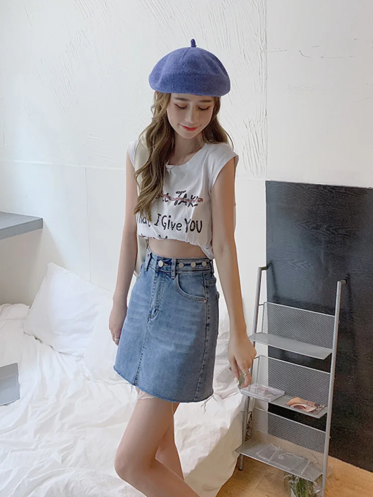 

Denim Short Skirt Women Summer Thin 2022 New Fat Mm Anti-glare Bag Hip A-line High Waist Skirt Fashion Trend Culottes