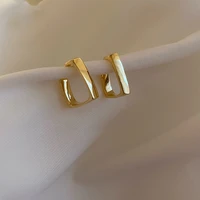 korean new square design sense metal stud earrings compact simple shining golden ear studs for women party jewelry gift