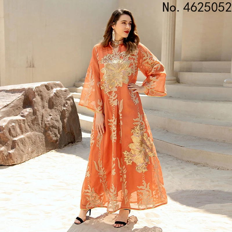 

Женская Рамадан джалабия абайя ИД Дубай 2022 вышитая Марокканская кафтан Ближний Восток Арабская Турция мусульманский хиджаб платье свободн...