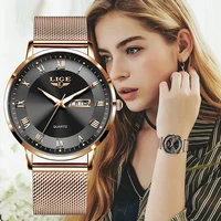 relogio feminino lige women watches bracelet quartz wristwatch simple clock waterproof rose gold stainless steel mesh lady watch
