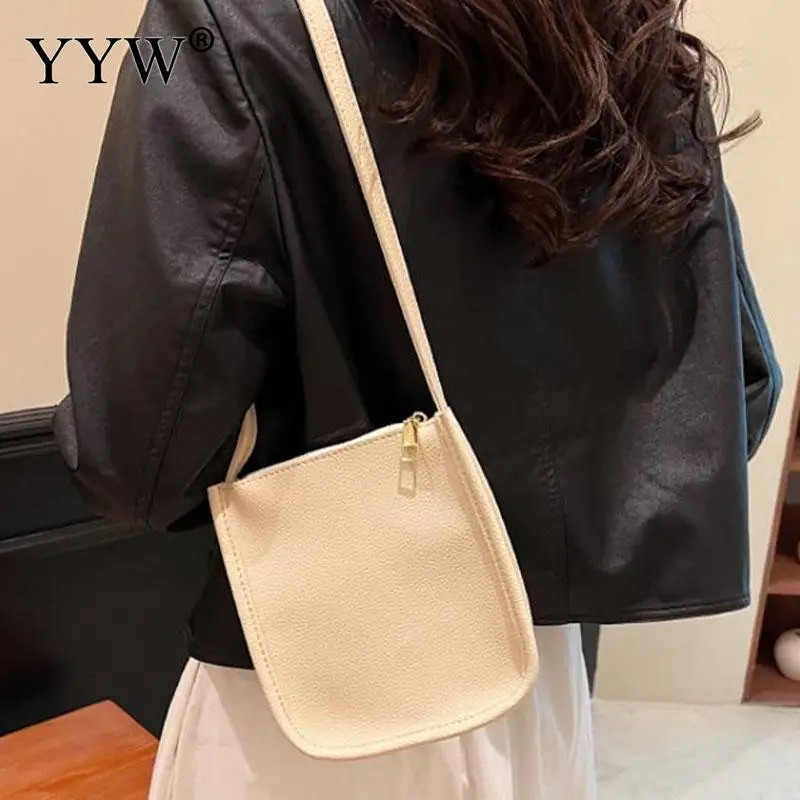 Solid Color Mini Phone Case Handbag Crossbody Lanyard Lychee Pattern Soft PU Leather Women Zipper Daily Messenger Wallet Purses