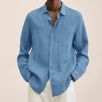 2022 cotton linen men shirt casual solid color long sleeved shirt loose lapel men clothing
