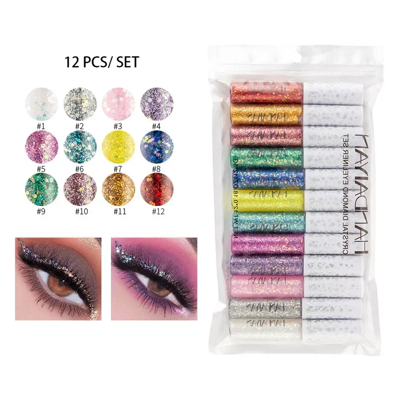 

NEW2022 12 Colors Liquid Glitter Eyeliner Shiny Eye Liner Gel Beauty Waterproof Festival Silver Gold Eyeliner Liquid Makeup