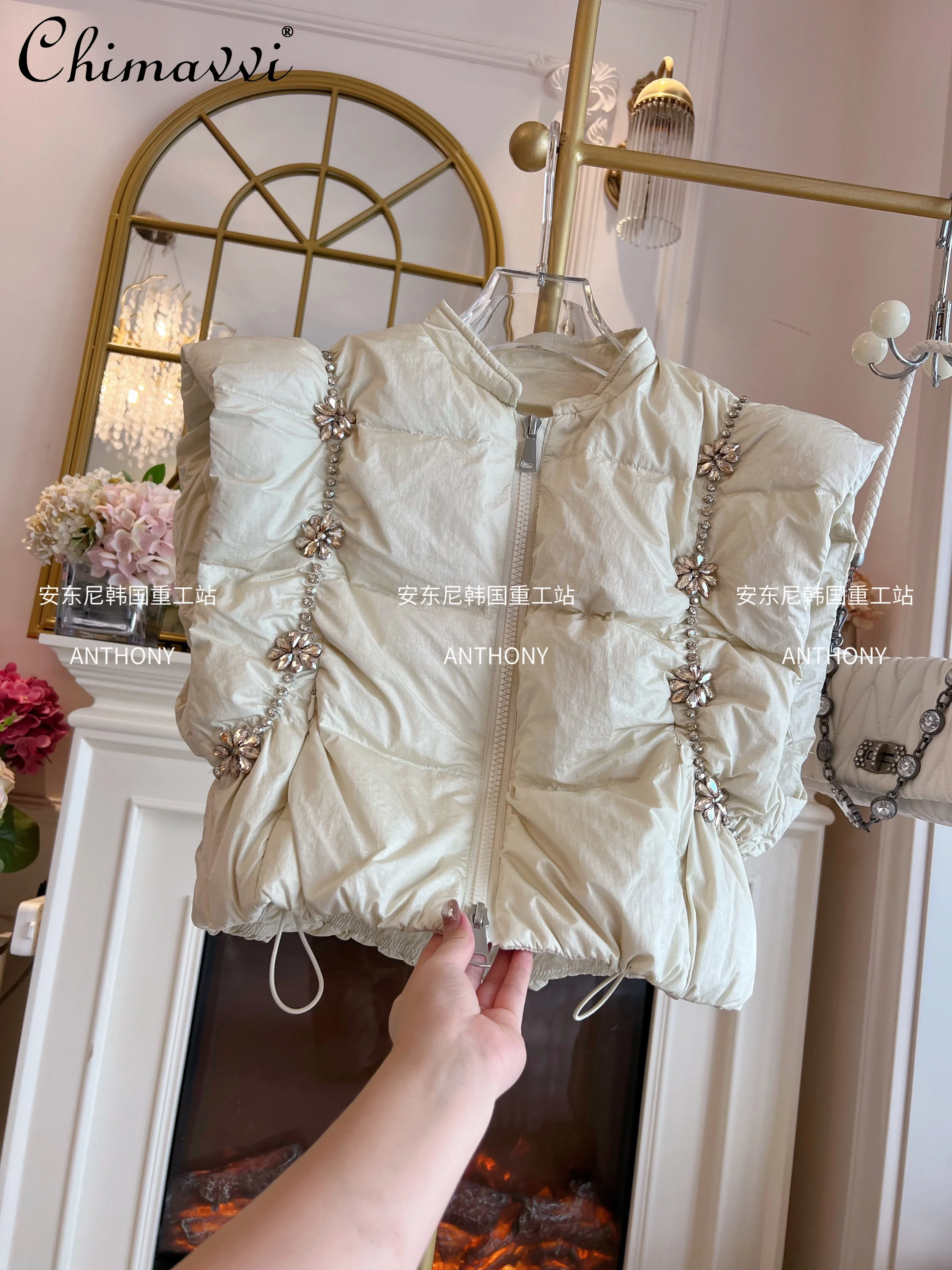 Жилет на пуху с тяжелыми бриллиантами женская куртка осень и зиму новые милые