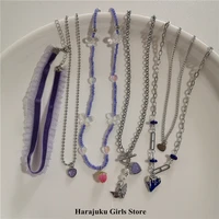 kpop vintage goth aesthetic purple heart angel pendants choker chain collares necklace for women egirl punk grunge y2k jewelry