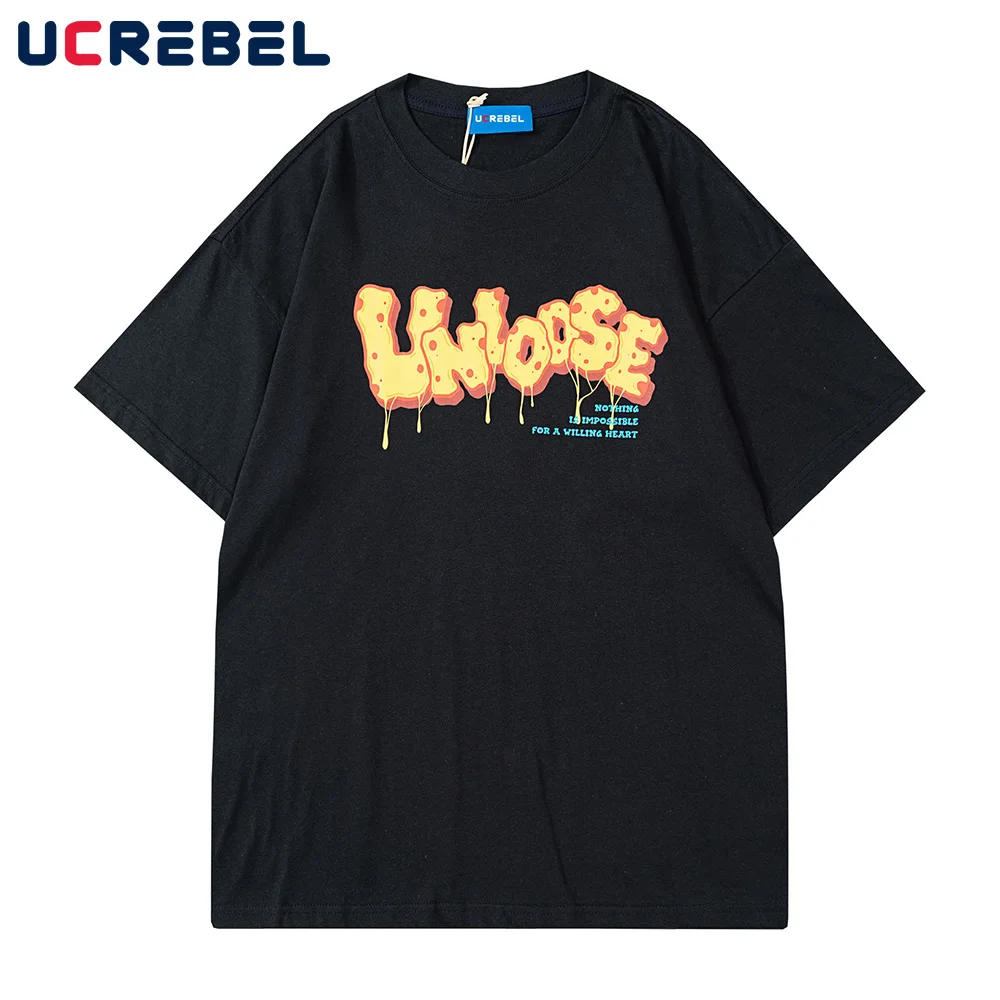 

Creative Letter Print Short Sleeve T-shirt Mens Streetwear Loose Half-Sleeve Summer Casual Crew Neck Cotton Tee Men