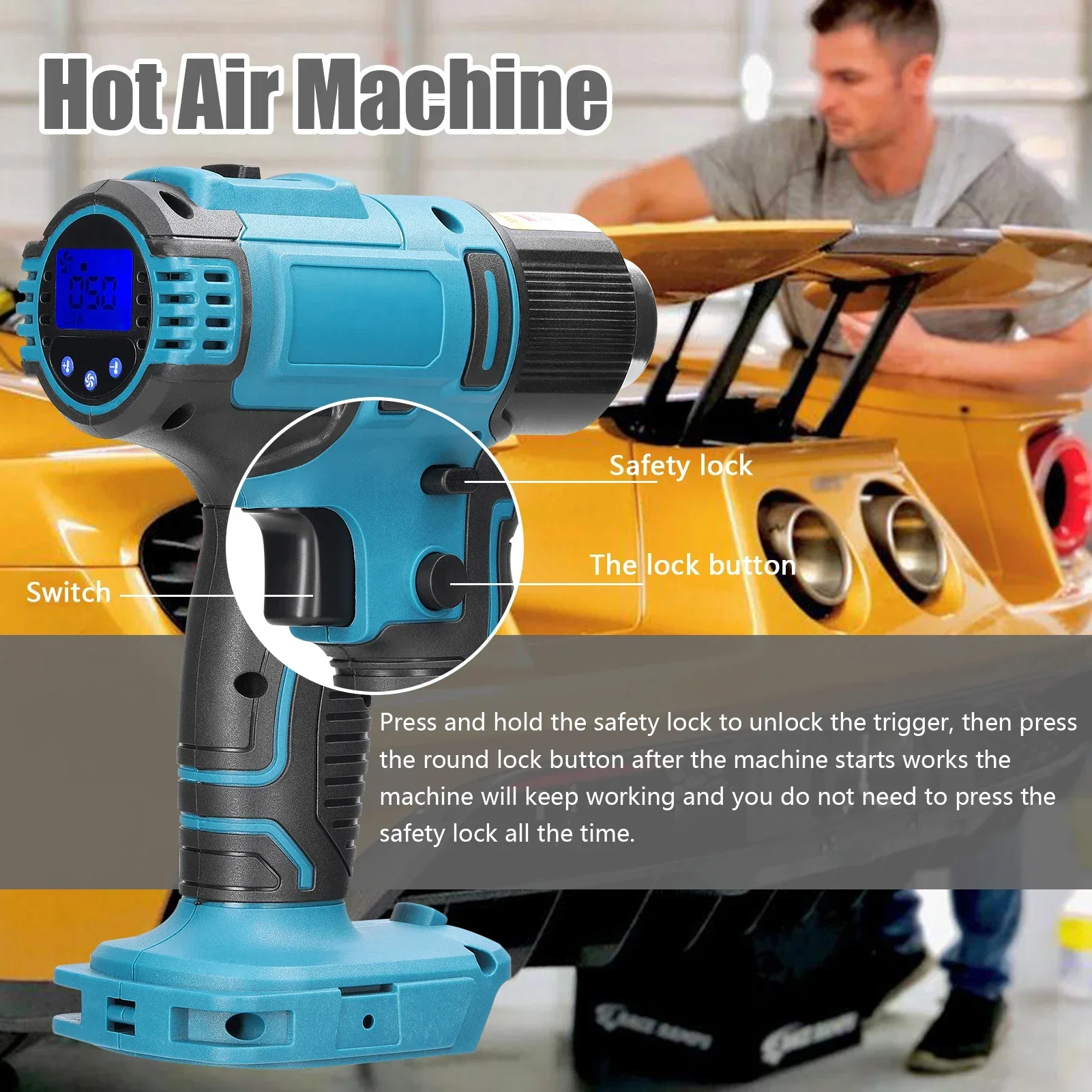 

Беспроводной тепловой фен, Литиевый ПЕРЕЗАРЯЖАЕМЫЙ аппарат для горячего воздуха 50-300 ℃ с регулируемой температурой, электроинструмент с литиевой батареей Makit a