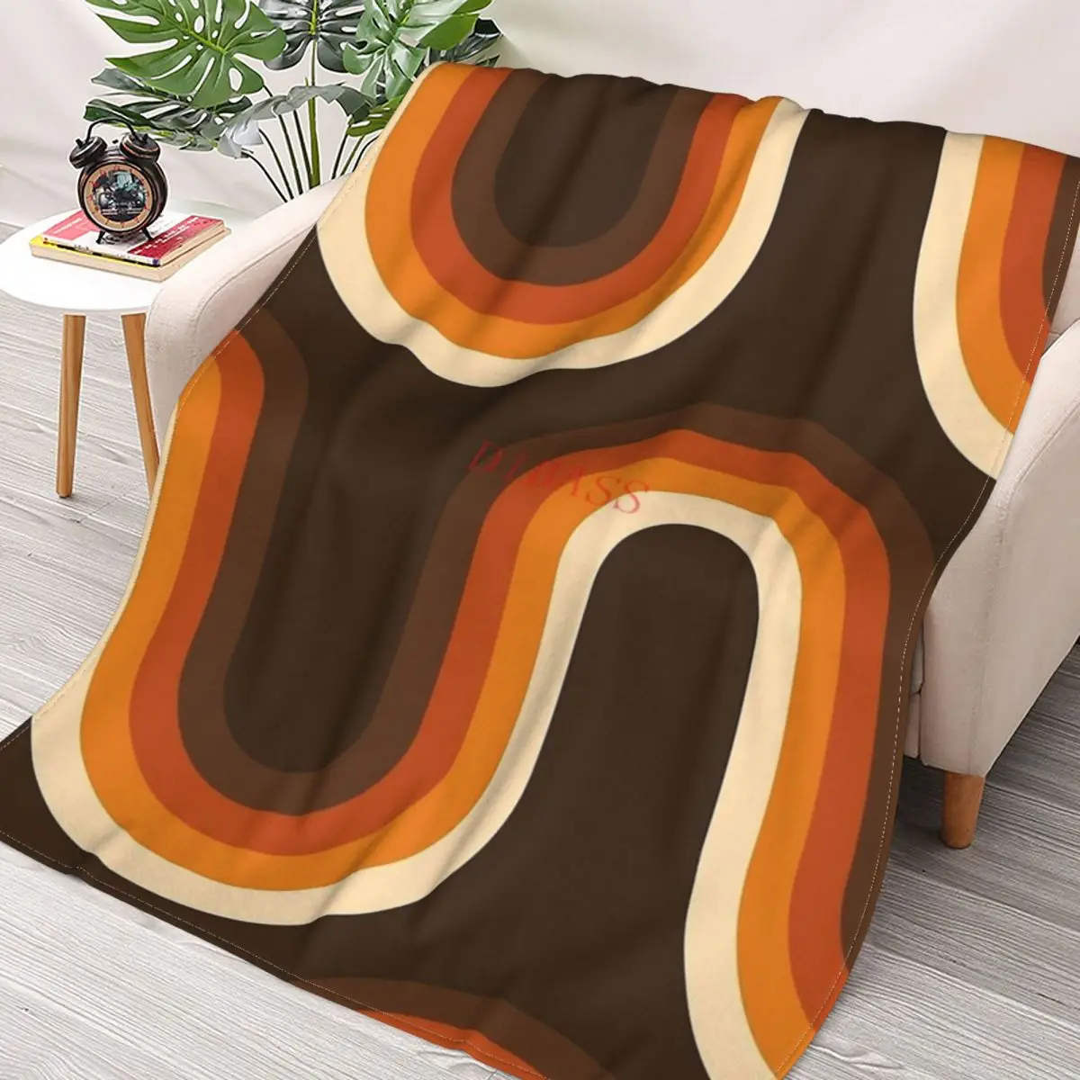 

70s Pattern Orange And Brown Waves 3D Printed Flannel Throw Blanket