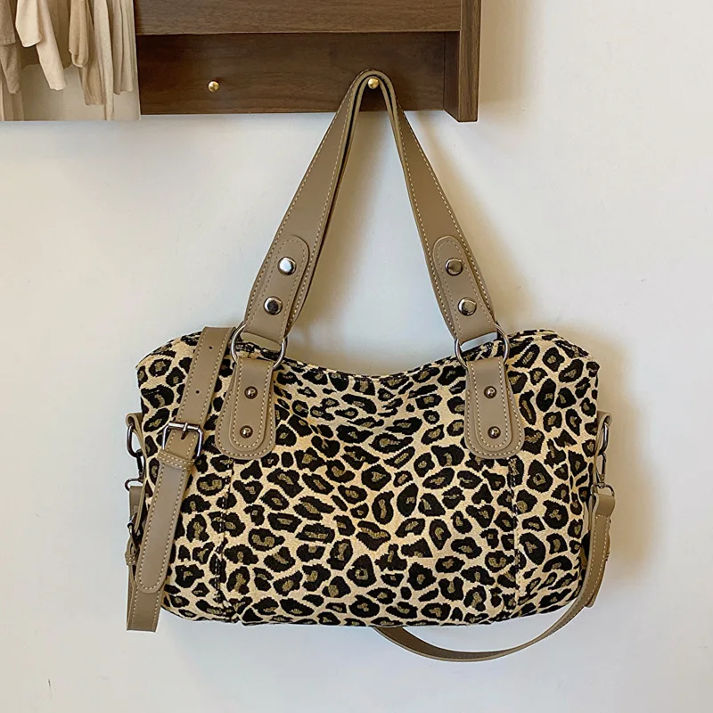 2024 винтажная женская сумка через плечо с леопардовым принтом сумка-тоут большой