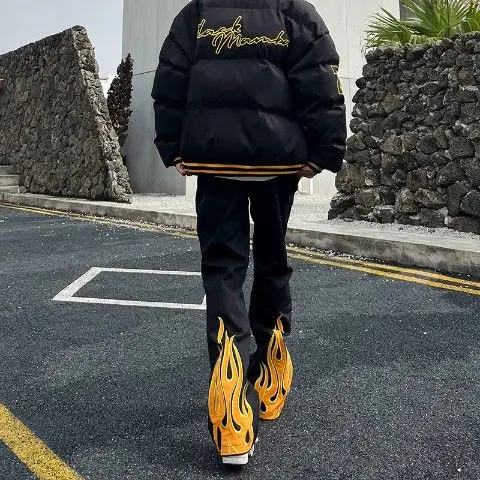 Мужские свободные прямые длинные брюки жареные уличные джинсы с вышивкой