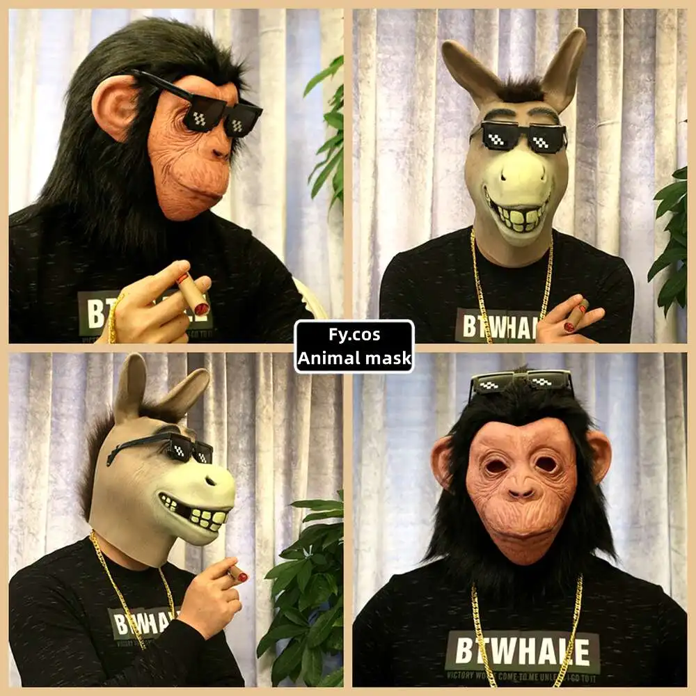 

Набор головы лошади в виде животных, милая забавная маска на все лицо собаки хаски, орангутана, костюмы на Хэллоуин, аксессуары, карнавальны...