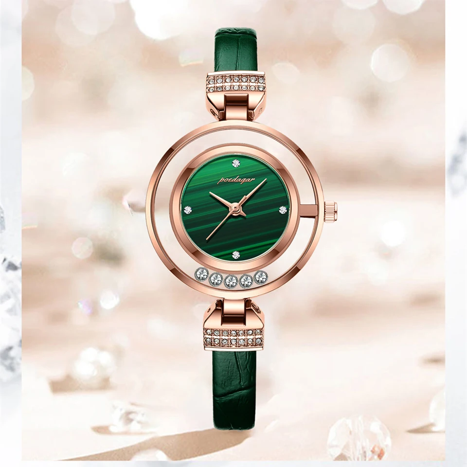 POEDAGAR Luxury Watch Women Ring Necklace Earrings Rhinestone Fashion Wristwatch Female Casual Ladies Watches Bracelet Set Clock