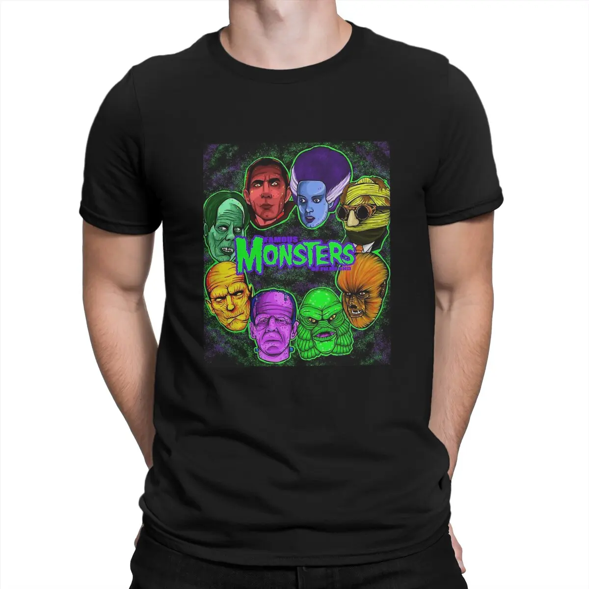 

Новейшая футболка для мужчин Frankenstein с изображением монстров из фильма, футболка из чистого хлопка с круглым воротником в стиле хип-хоп, Пода...