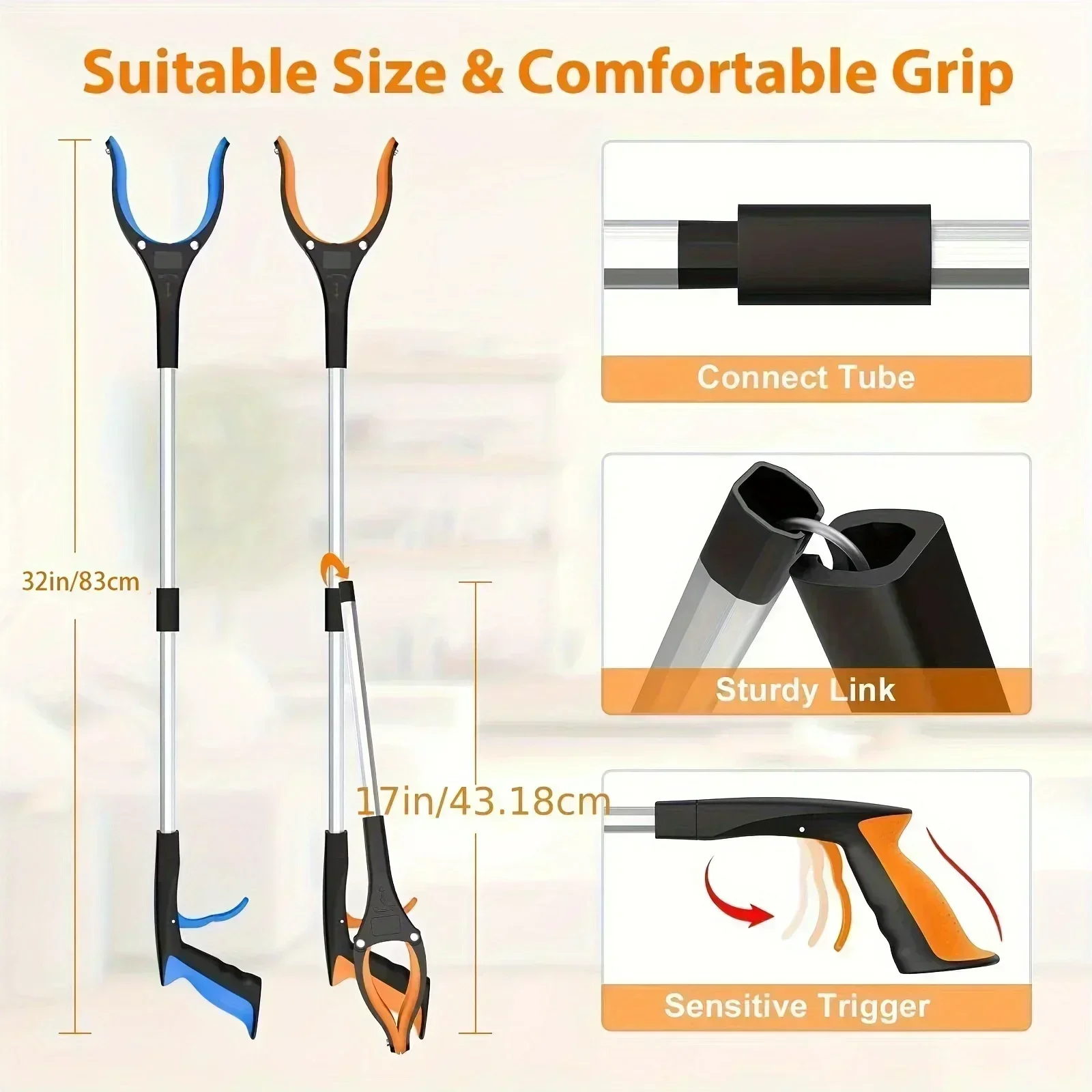 Garbage Picker Gripper With 360 ° Rotating Clip 32 Inch Lightweight Heavy-Duty Elderly Grabbing Tool