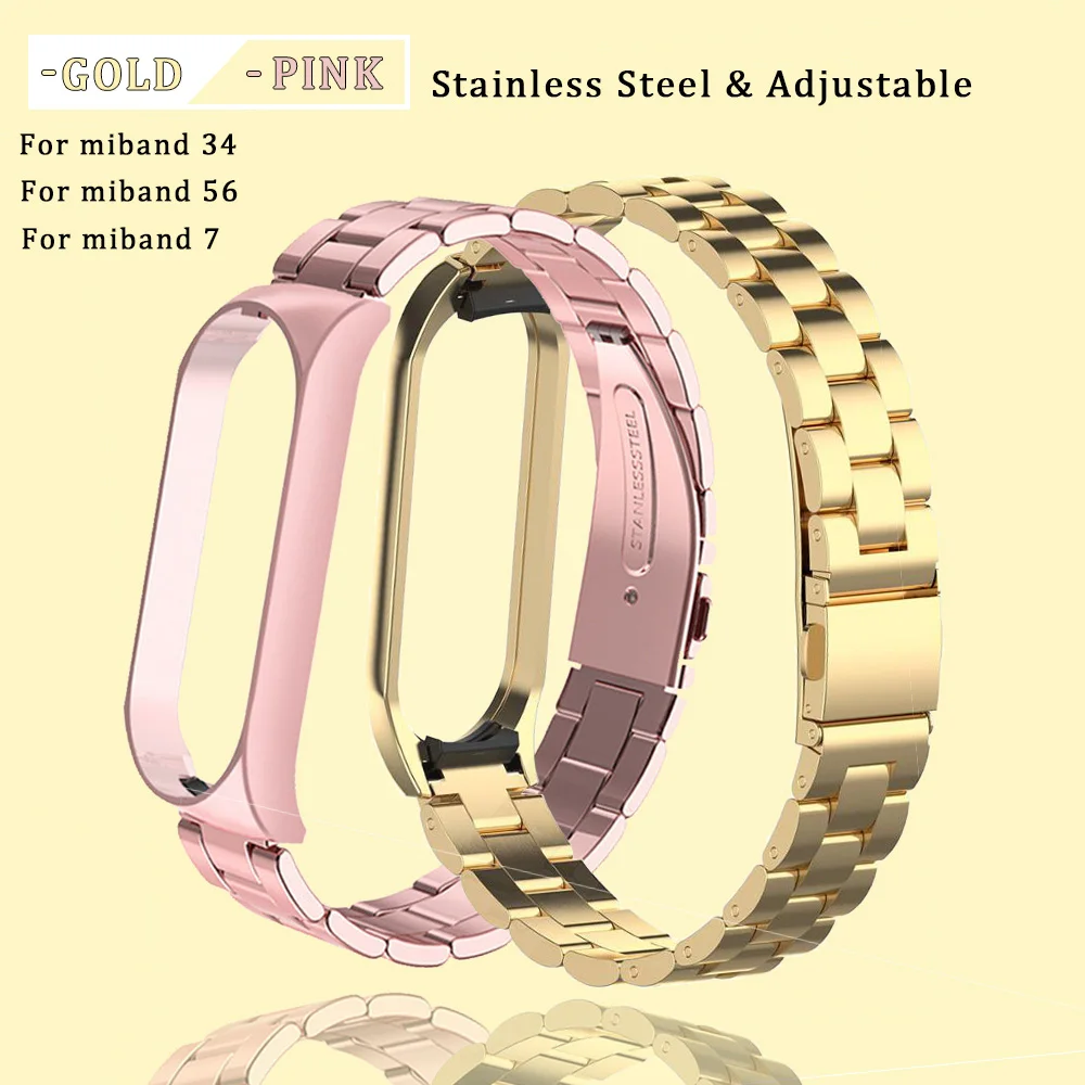 

Stainless Steel Smart Watch Strap for Xiaomi Mi Band 6 5 4 3 Bracelet for MiBand 6 Adjustable Correa Gold Silver Sport Smartband