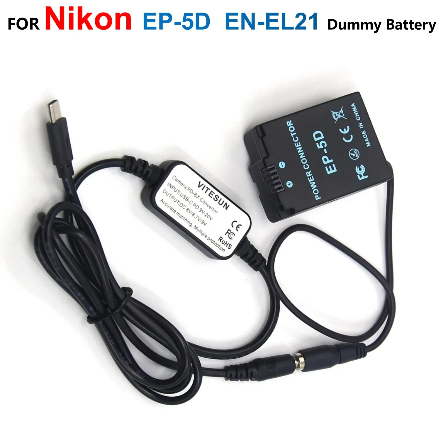 

EP-5D DC Coupler ENEL21 EN-EL21 Fake Battery Grip USB Type C USB-PD Converter To DC Cable For Nikon 1 V2 1V2