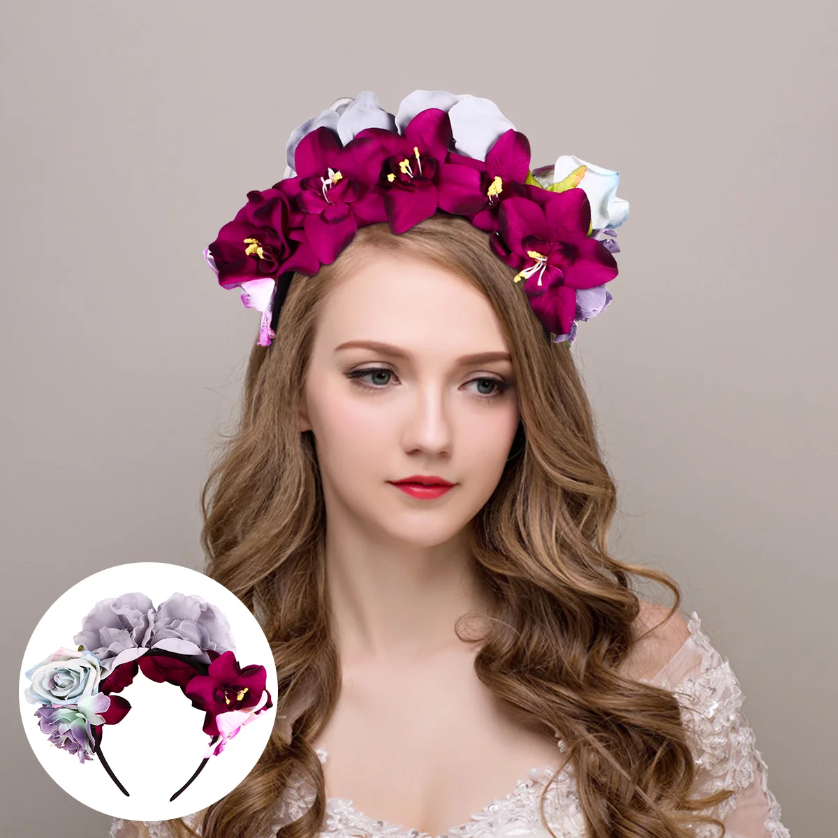 

Bridal Tiara Rose Flower Headband Hair Hoop Party Headdress Bohemia Fabric Hairhoop Vacation