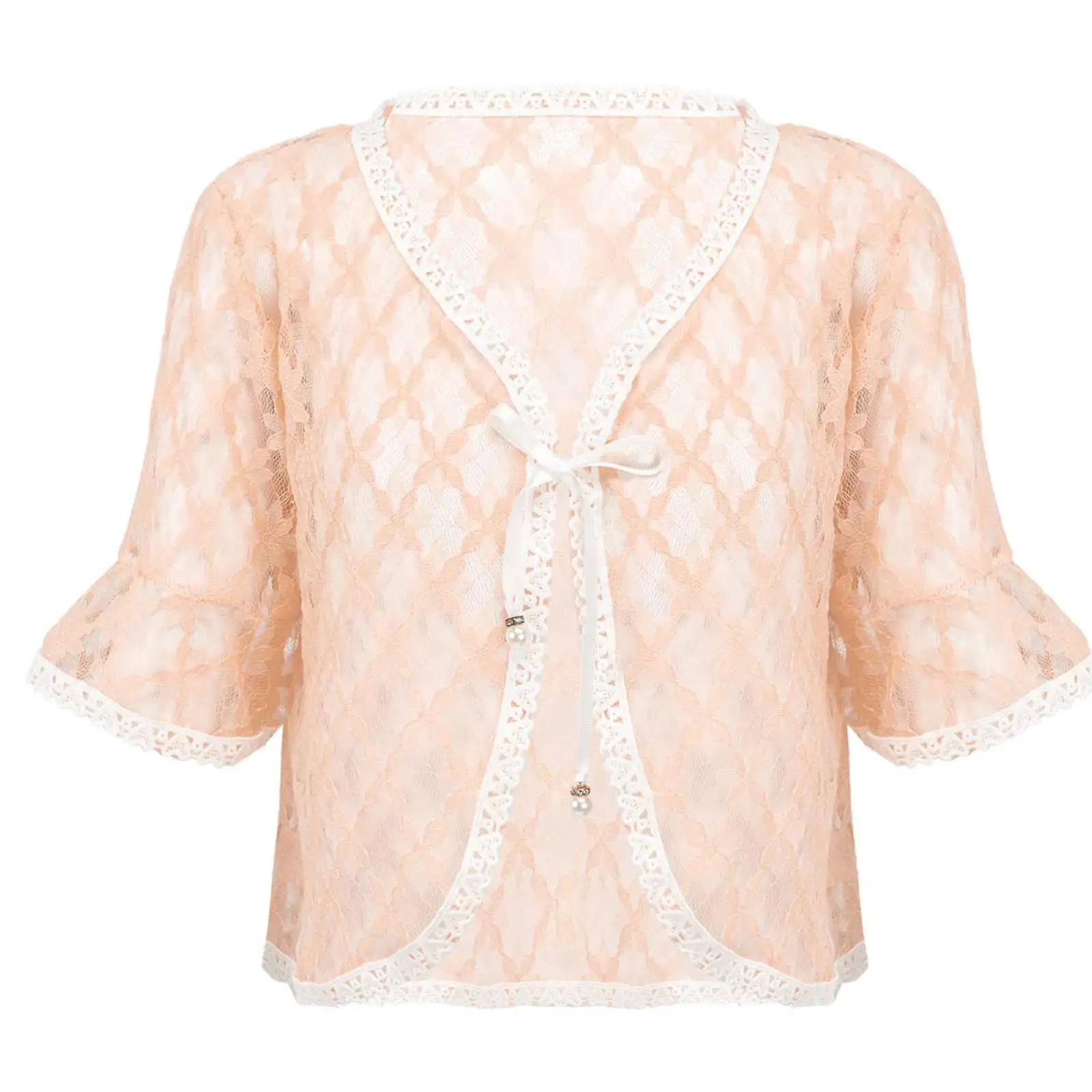 

Кардиган для девочек, жакет с коротким рукавом, тонкая летняя детская шаль, кружевное ажурное пальто с цветочным рисунком, модель 2022 года, дл...