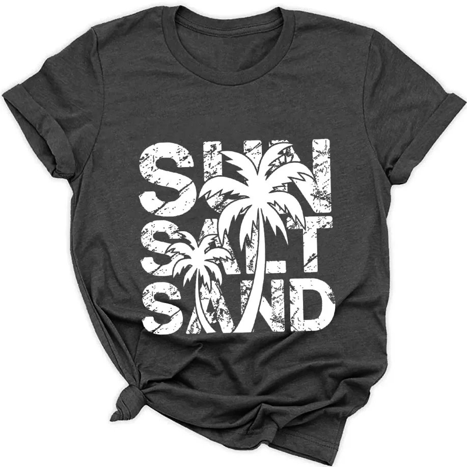 

Sun Salt Sand Beach Coconut Tree T-shirt Women's Summer Family Holiday T-shirt Top Beach Pattern Short Sleeve Tops Holiday Shirt