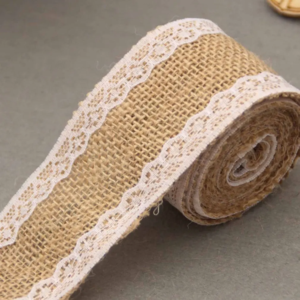

Artistic Jute Burlap Rolls Hessian Ribbon With Lace Vintage Rustic Wedding Decoration Ornament Burlap Wedding Favor