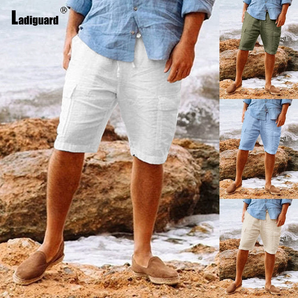 Ladiguard 2022 Stylish simplicity Linen Shorts Men‘s Casual Pocket Design Hotpants Men All-match Simple Drawstring Half Shorts