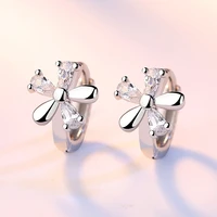 new cute silver plated flower hoop earrings for women shine white cz stone inlay fashion jewelry wedding party gift earring