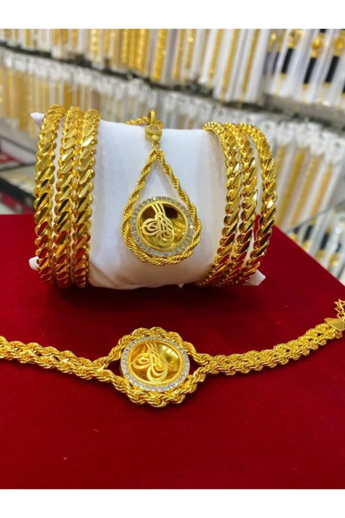 

Women's Fashion Jewelry 6pcs Burma Bracelet Tuğra Necklace and Tuğra Bangle Wedding Sets