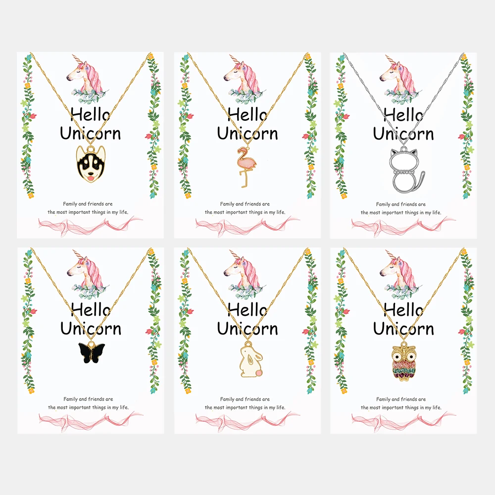  Necklace Children Women Girls Boy Cute Cartoon Jewelry Pendant Diy New Design Cat Dog Dinosaur Butterfly Owl Flamingo Bee 