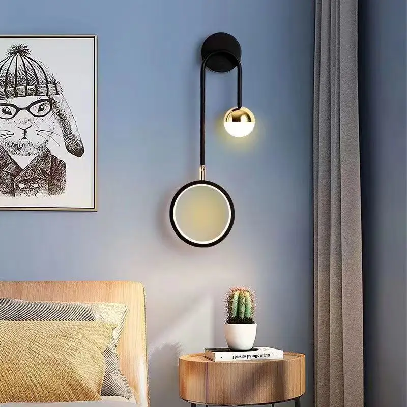 

Bedroom Wall Lamp Modern Creative LED Double Lighting Source Circle Ball Living Room Background Wall Light 180 Degree Rotation