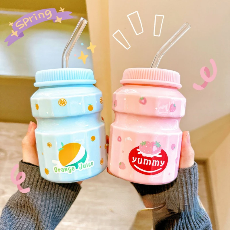 

Cute Straw Cup for Girls Fresh Ceramic Cup Office Water Cup High Beauty