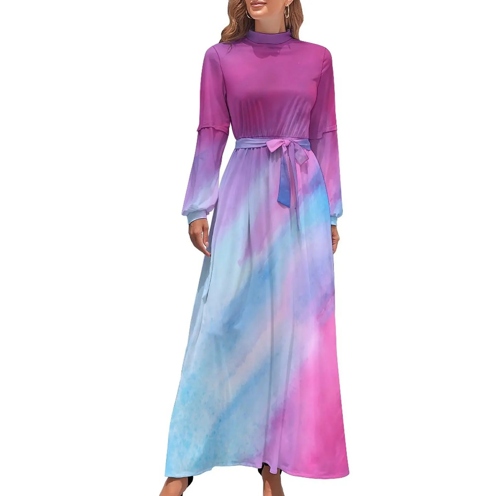 

Женское длинное платье-макси с длинным рукавом и высокой талией