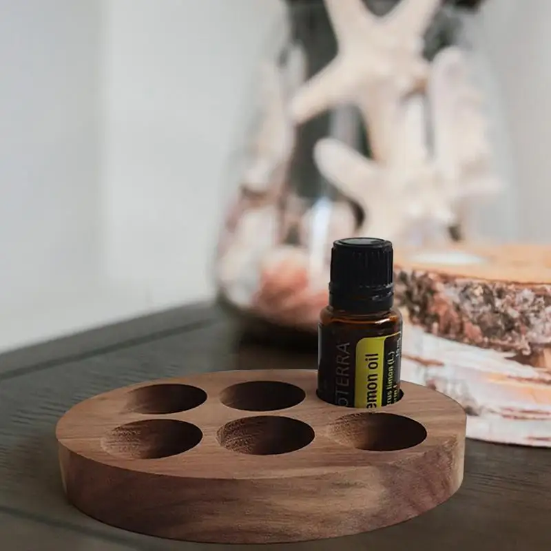 

6 Slot Wooden Essential Oil Storage Rack Practical Oval Oil Display Stand Holds Up To 15ml For Bottles Nail Polishes Home Decor