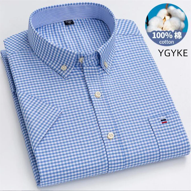 

Летняя хлопковая рубашка из ткани Оксфорд с короткими рукавами для мужчин среднего возраста, деловая Повседневная хлопковая Модная рубашк...