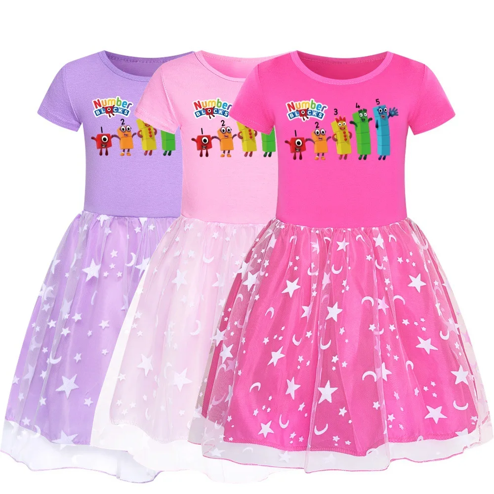 

Number Blocks Kids Summer Short Sleeve Dress Baby Girls Cute Lace Princess Vestidos Toddler Girl Elegant Birthday Party Dresses