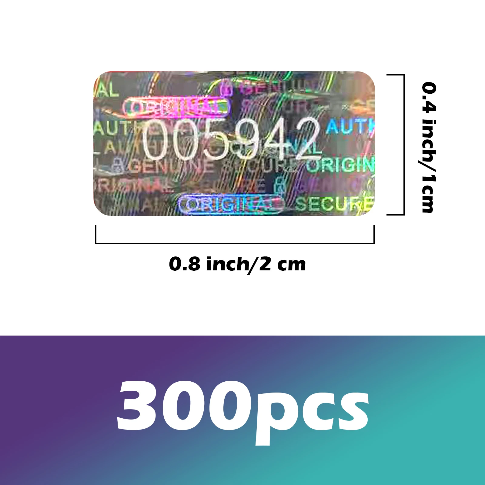 

Голографические наклейки 2x1 см, серебристые, 300/600/1200 шт