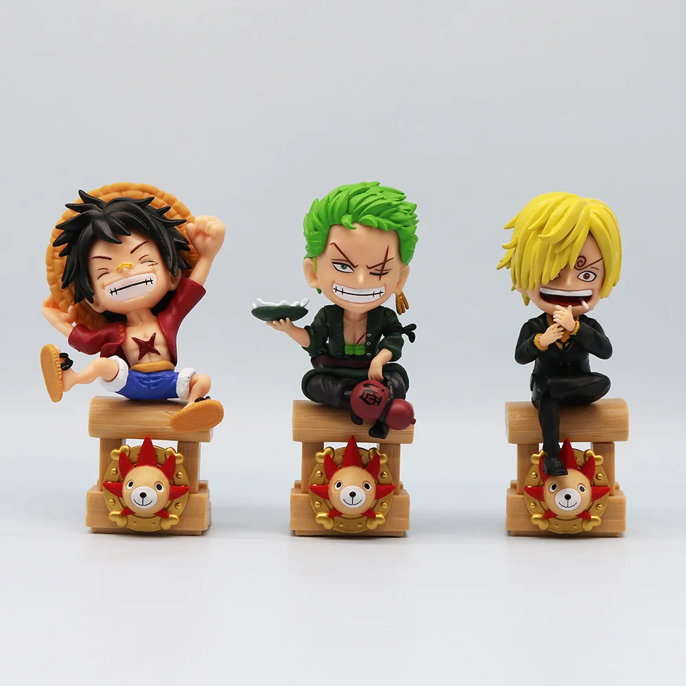 Аниме ONE PIECE Luffy Zoro Sanji Thousand Sunny Q версия Сидячая поза фигурки ПВХ Модель игрушки