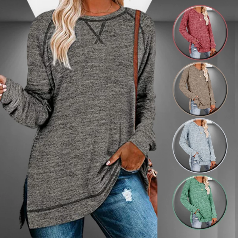 

Spring Autumn Casual Loose Solid Color Tunic Sweatshirt Women's Clothing O Neck Long Sleeve Fashion Tops Ladies Pullovers Hoodie