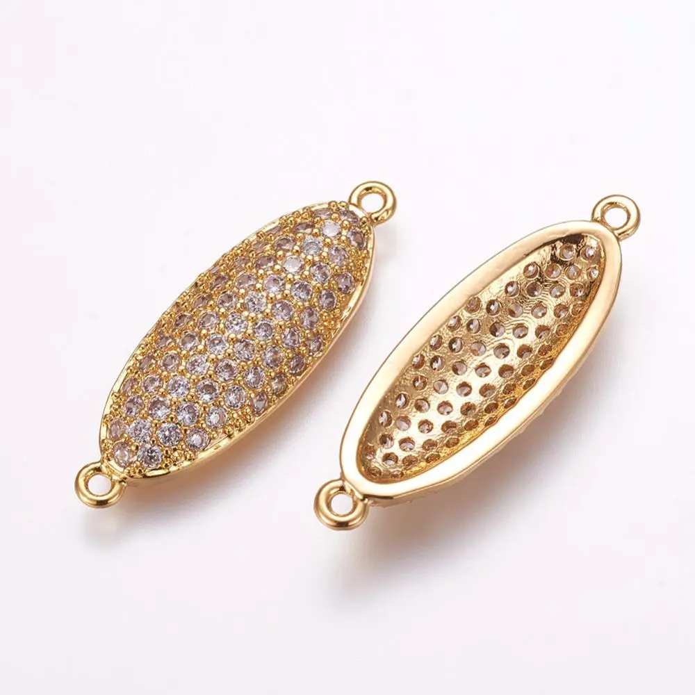 

1-10PCS Brass Micro Pave Cubic Zirconia Links Oval Golden for Jewelry Diy