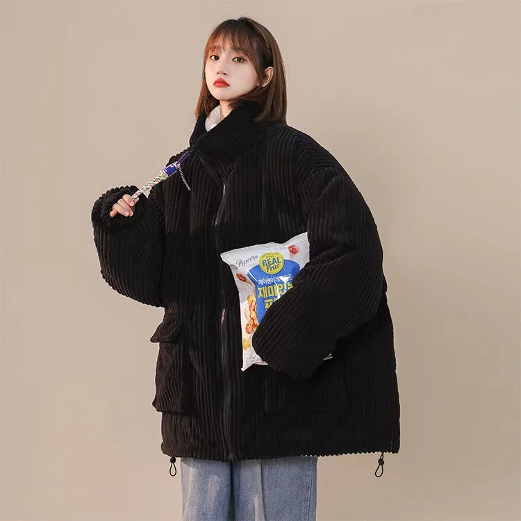 2022 Women Winter Jacket Corduroy Oversize Zip Up Coat Girl Harajuku Parkas Korean Fashion Men Streetwear Outwear
