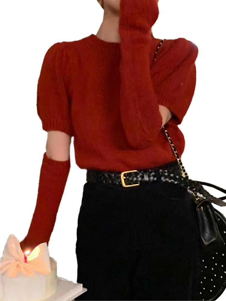 Новогодний красный свитер с нарукавниками для женщин 2024 новинка осени и зимы