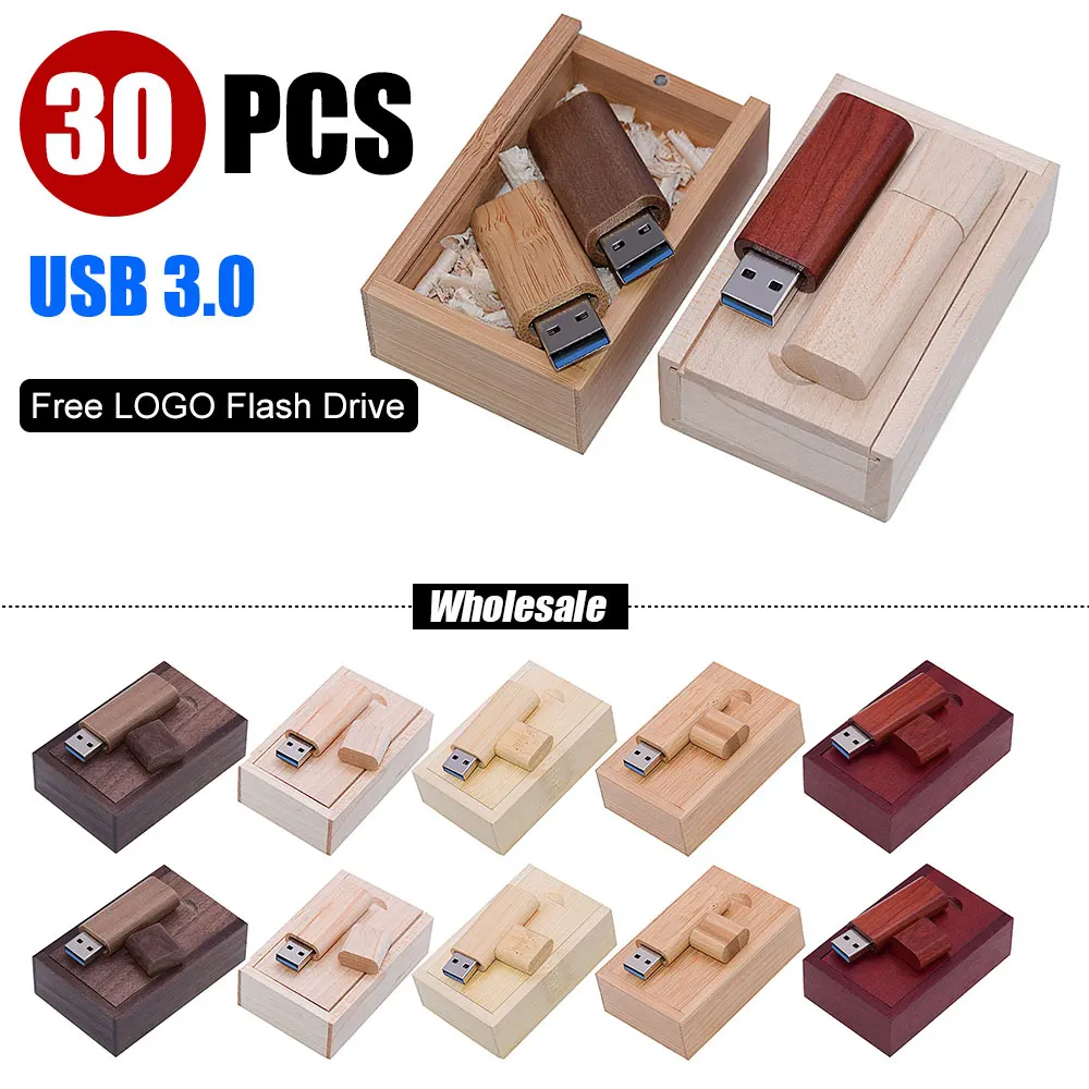 

USB-флеш-накопитель деревянный с логотипом на заказ, 64/128/32/3,0 Гб, 30 шт./партия
